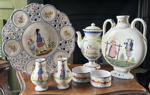 6pc antique quimper - antique, french